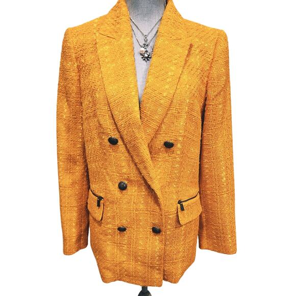 NEW Karl Lagerfeld Paris Double Breasted Tweed Blazer sz 10 Golden Orange - Picture 9 of 12